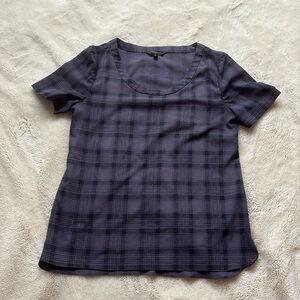 Banana Republic Purple & Black Plaid Top – Size M | Scoop Neck | Capsule Staple